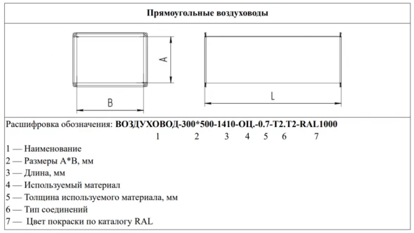 Воздуховод-300*500-1410-оц.-0.7-т2.т2